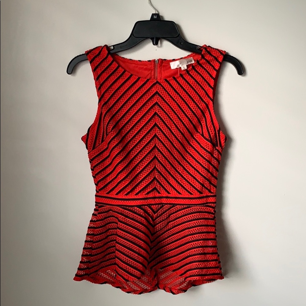 Red and Black Peplum Top